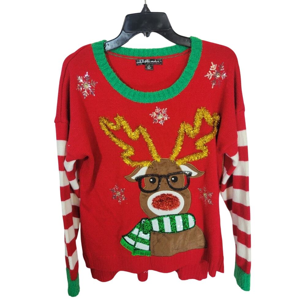 United States Sweater Christmas Rudolf Red Nose Reindeer Sweater Women's‎ Large